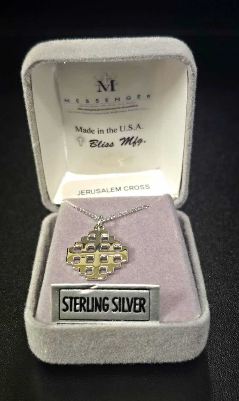 New Bliss Mfg Sterling Silver Jerusalem Cross Pendant Necklace NIB